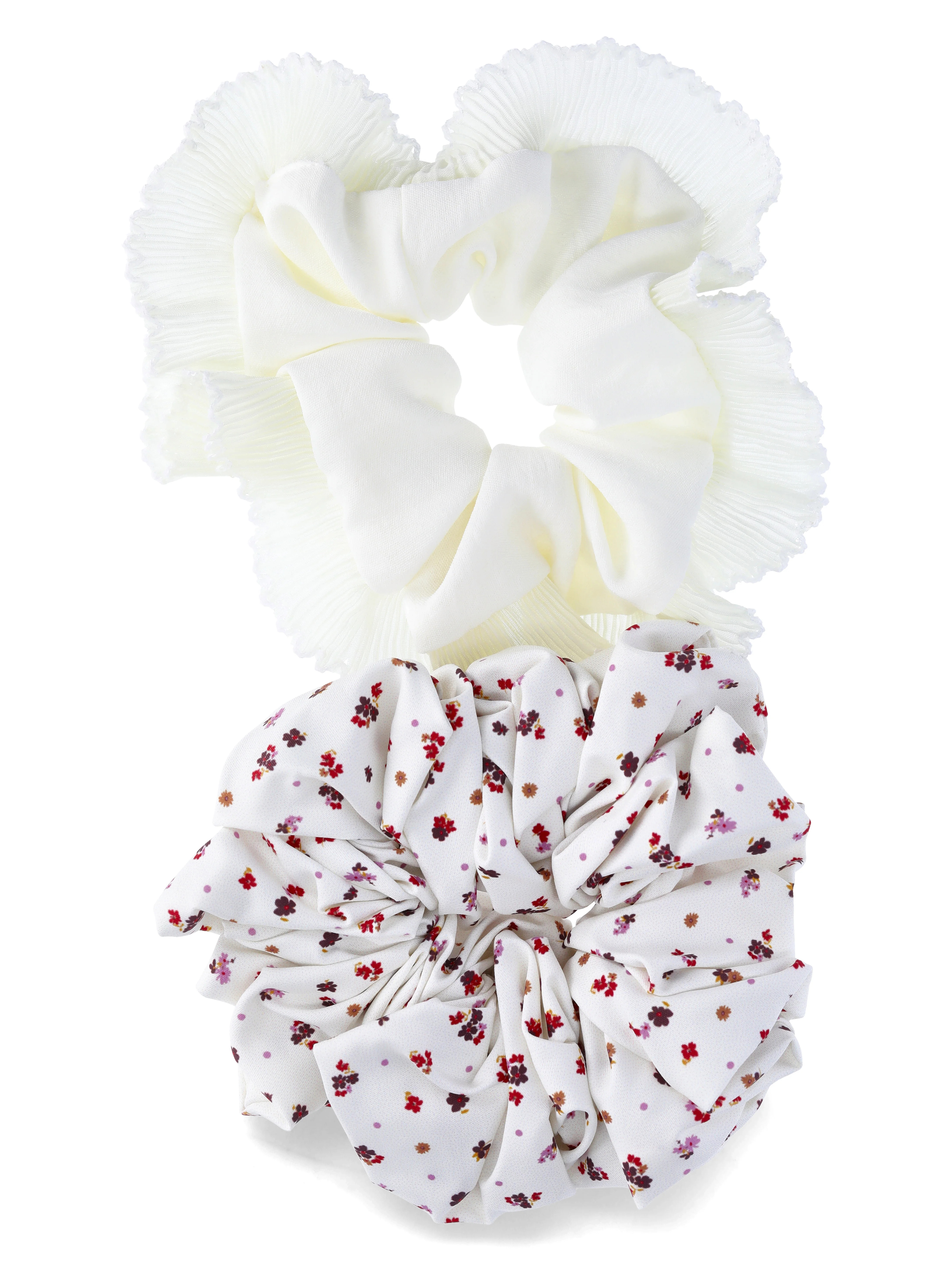 No Boundaries 2 Pack Printed & Ruffle Hair Ties, Burgundy Multi | Walmart (US)