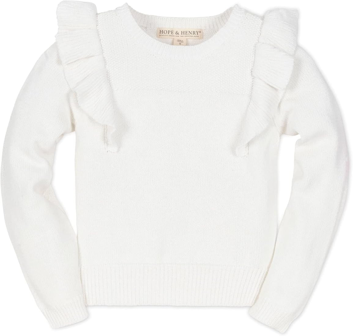 Hope & Henry Girls' Long Sleeve Ruffle Pinafore Cable Sweater | Amazon (US)