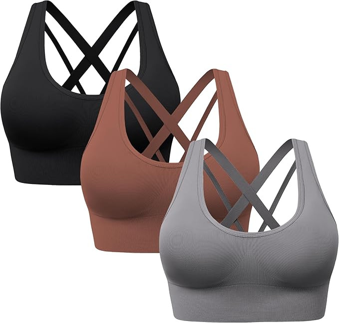 Sports Bra for Women Medium Support Criss Cross Strappy Bras Seamless Padded High Impact Yoga Ath... | Amazon (US)