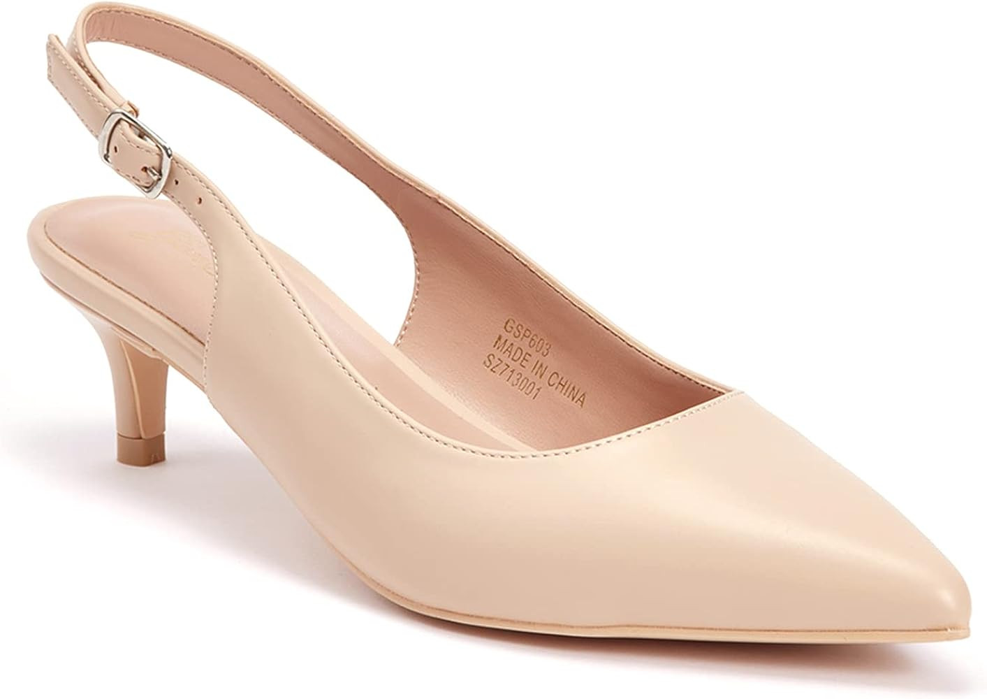GENSHUO Women's Low Kitten Heel Slingback Ankle Strap Pump Pointed Toe Comfortable Formal Party Wedd | Amazon (US)