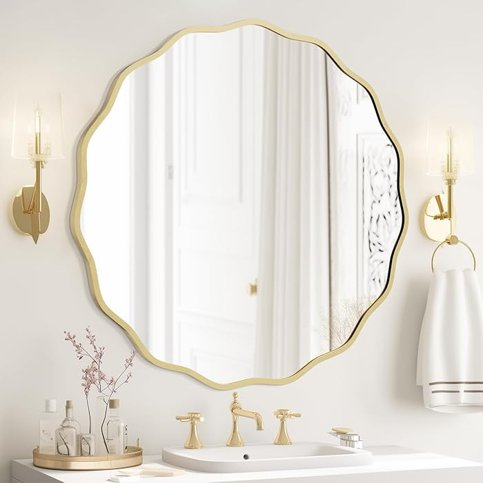 WallBeyond Round Wavy Mirror for Wall Decorative 32 inch, Modern Round Mirror Aluminum Frame for ... | Amazon (US)