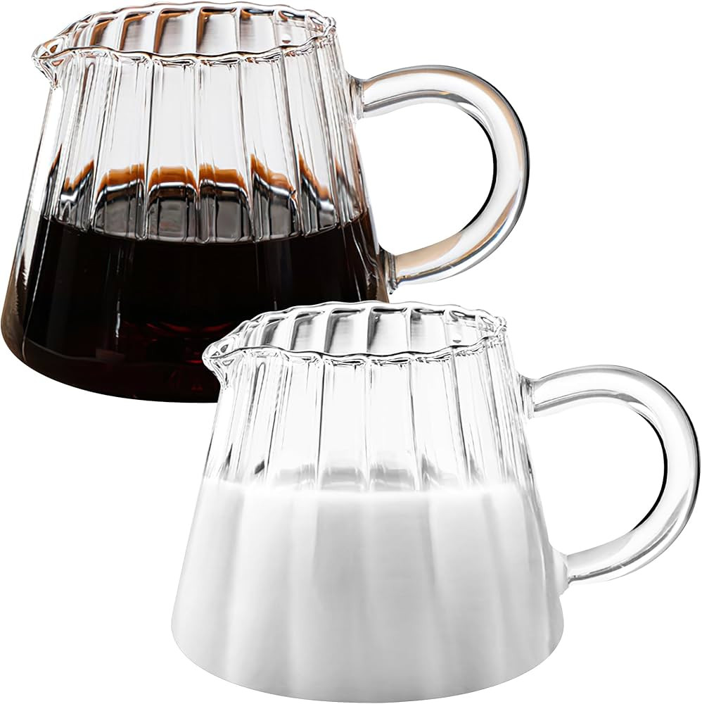 2 Pcs Small Creamer Pitcher, Elegant Wave Shaped Glass Creamer Pitcher, Coffee Milk Creamer Pitcher, Glass Tea Pitcher, Serving Milk Frothing Pitcher, Milk Frother Cup Creamer Jug for Kitchen | Amazon (US)