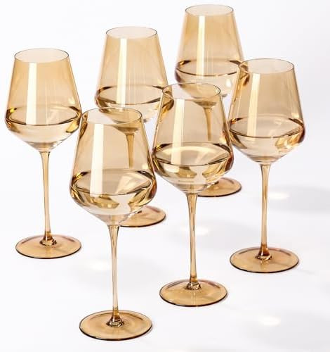 Amber Wine Glasses Set of 6, Handblown Colored Wine Glass,Brown Glassware,17oZ for Red Wine, Tast... | Amazon (US)