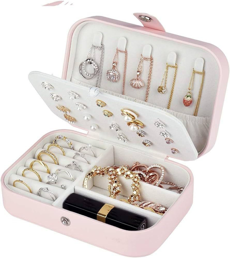 jiemei Jewelry Box, Travel Jewelry Organizer Cases with Doubel Layer for Women’s Necklace Earri... | Amazon (US)