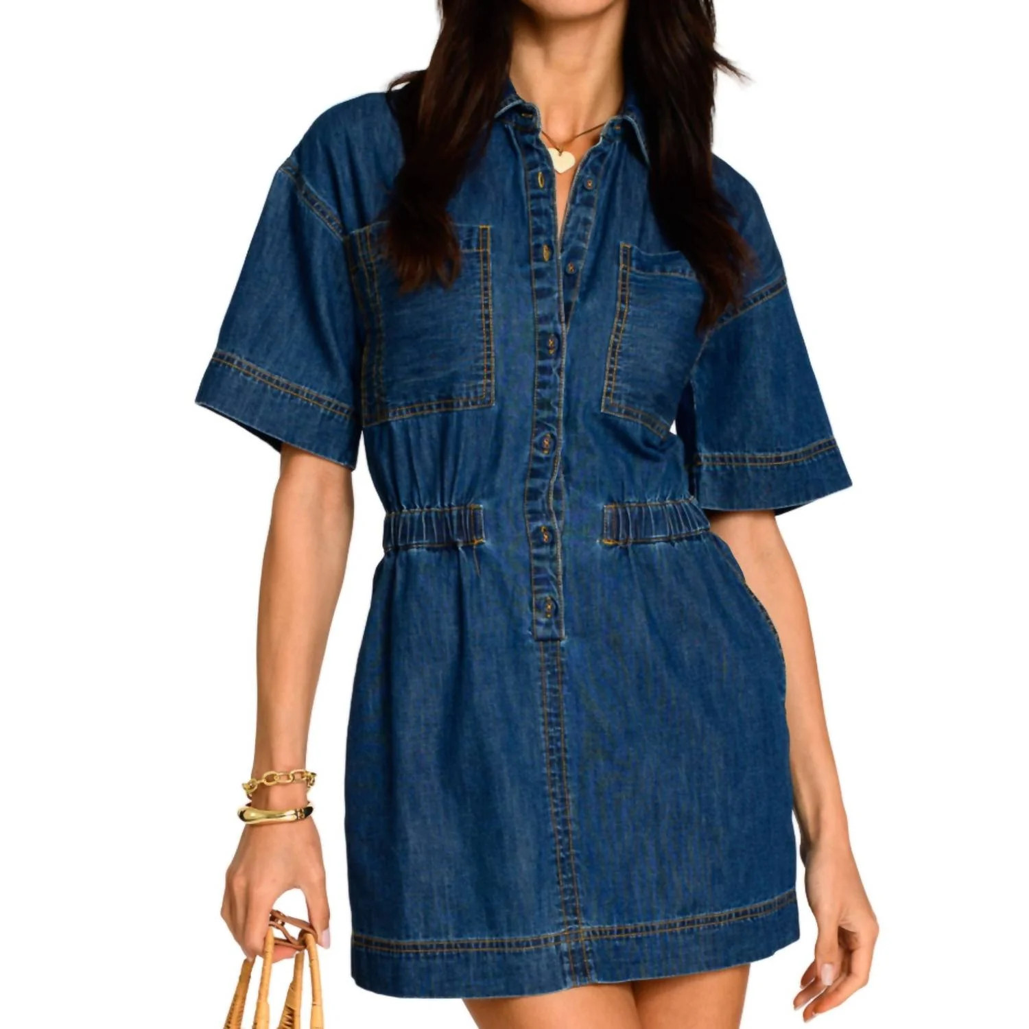Janie Mini Dress In Denim Dark Wash | Shop Simon