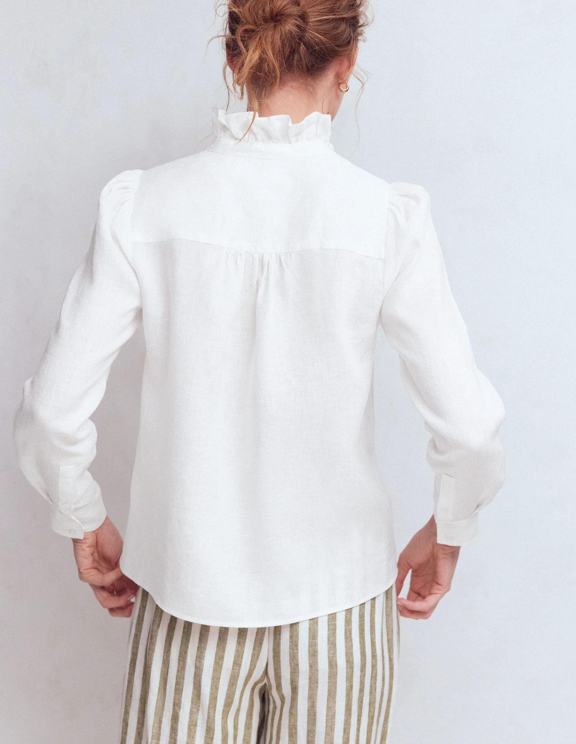 Isabel Ruffle Linen Shirt-White | Boden UK