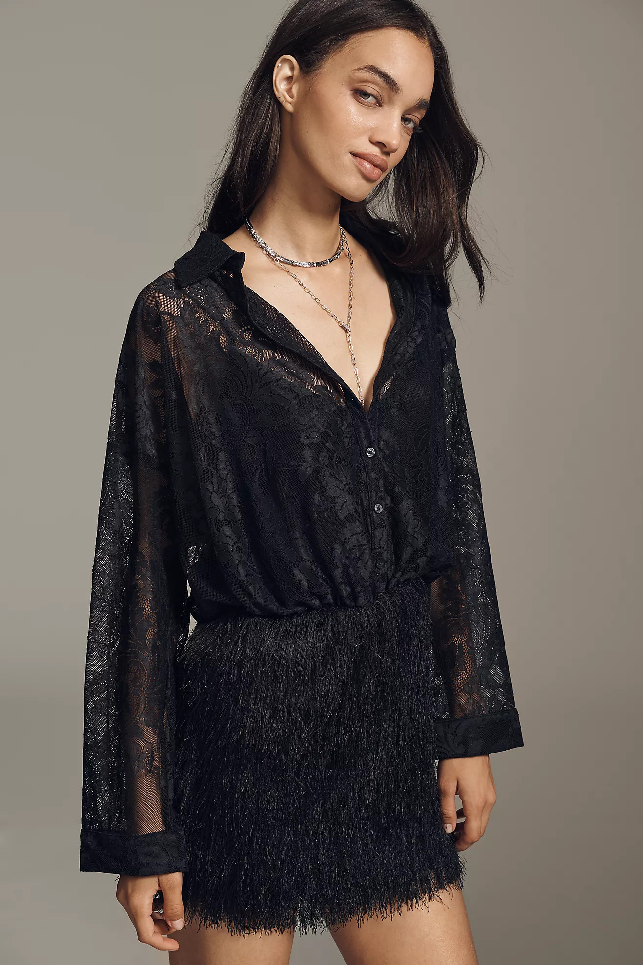 Maeve Fringe Twofer Mini Shirt Dress | Anthropologie (US)