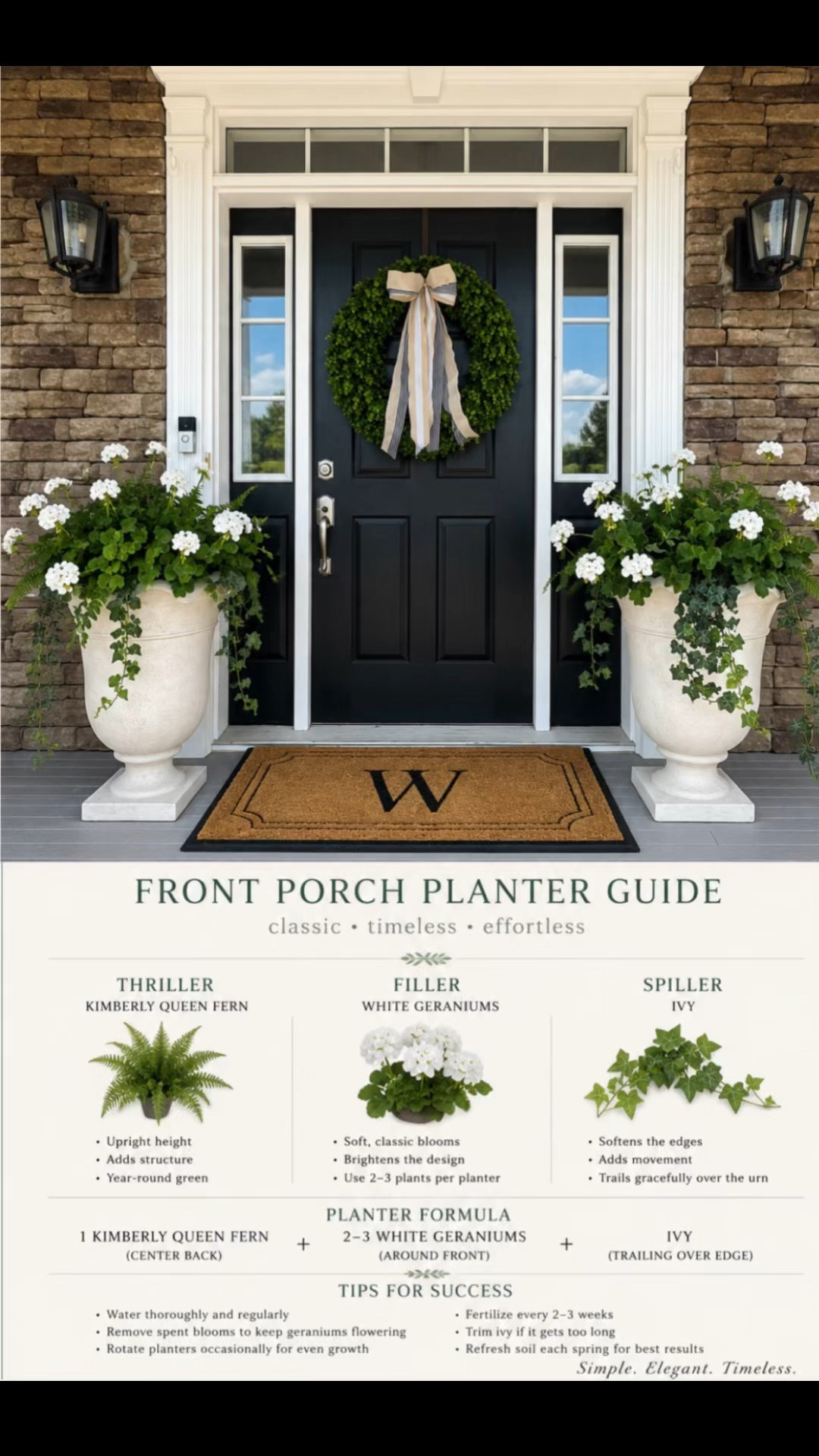 Classic Front Porch Planter Formula for Summer

My go-to front porch planter recipe for a timeless summer look 🤍 Kimberly queen ferns, white geraniums, and trailing ivy create the easiest elegant planter combination for a classic front entry.#FrontPorchDecor #OutdoorStyling #PlanterIdeas #SummerDecor #PorchStyling #OutdoorDecor #ClassicStyle #OrganicModern #NeutralHomeDecor

#LTKHome #LTKSeasonal