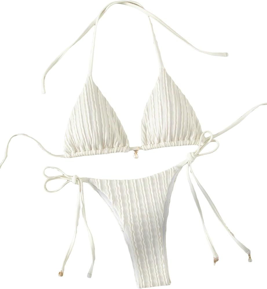 Verdusa Women's Two Piece Swimsuits Swimwear Halter String Triangle Bikini Sets | Amazon (US)