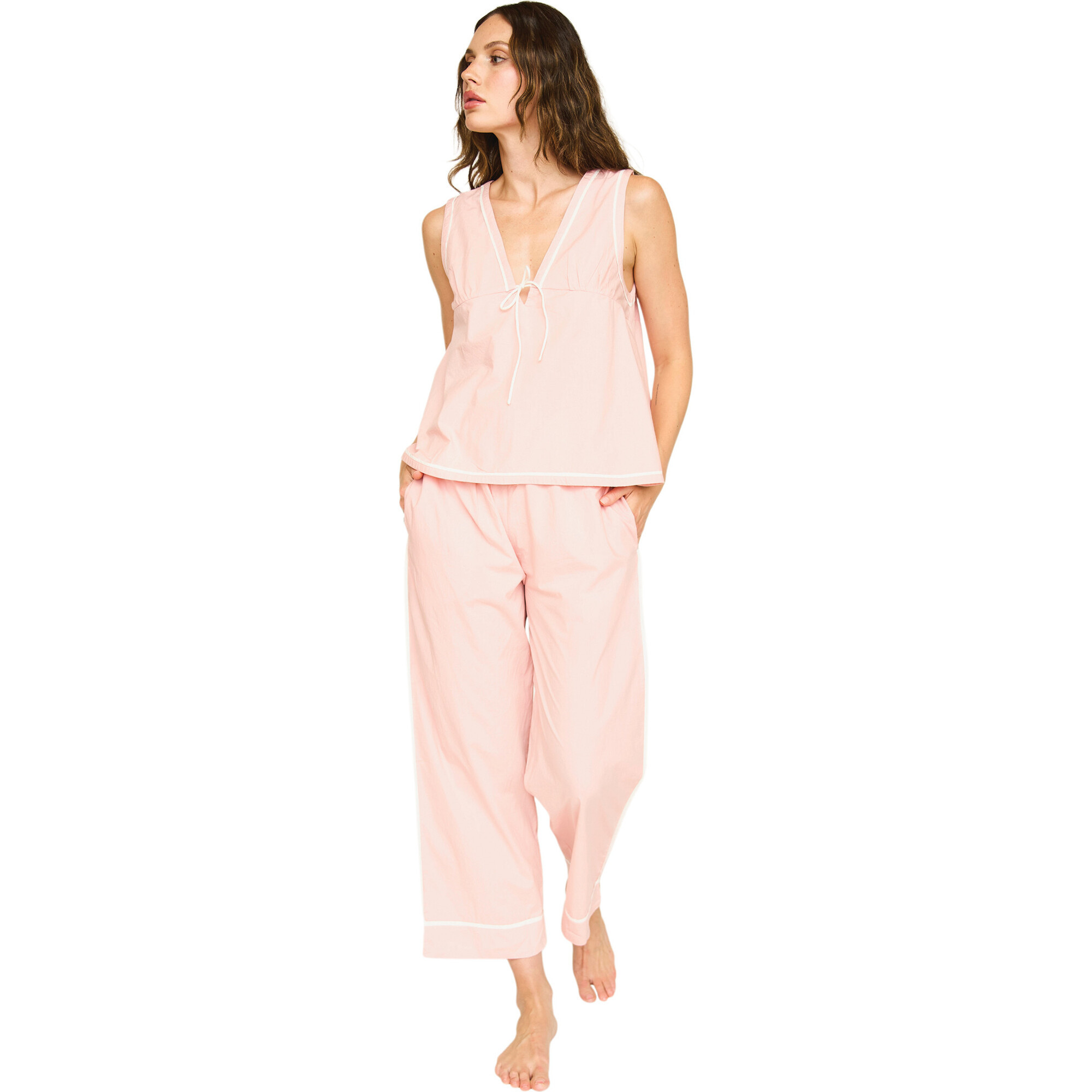 Women's Hand Screen Print Camisole Top & Pajama Pant Set, Conch | Maisonette