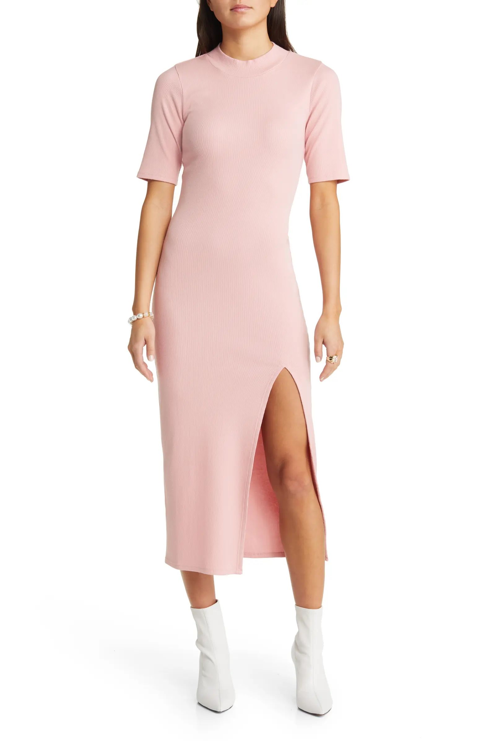 Open Edit Mock Neck Rib Midi Dress | Nordstrom | Nordstrom