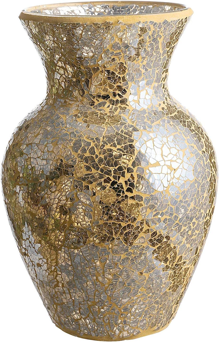 WHOLE HOUSEWARES 10.5" Tall Mosaic Glass Vase (Gold) | Amazon (US)