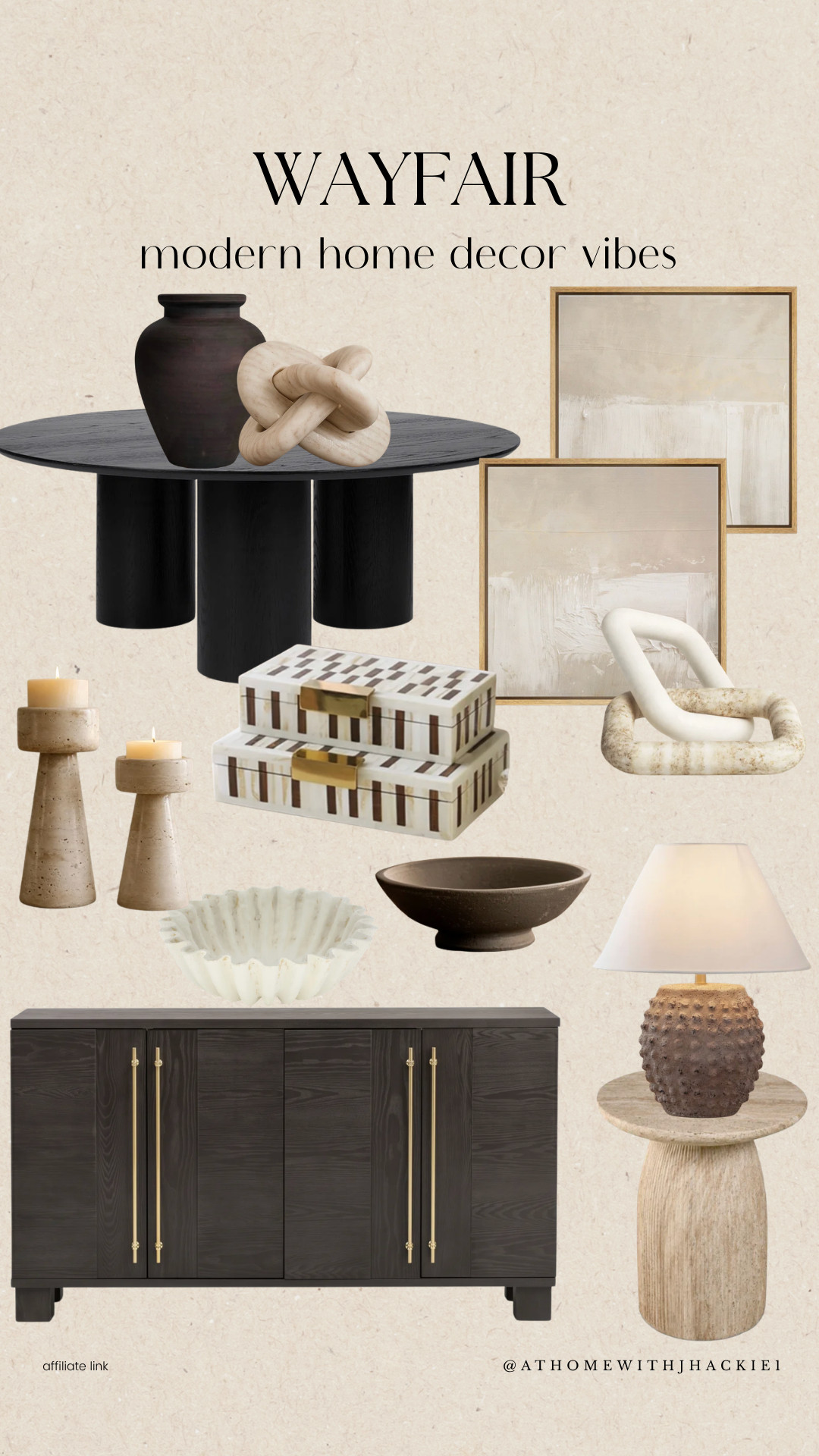 Wayfair home decor, Wayfair decor finds, modern home decor, modern organic decor, contemporary home decor, neutral home decor, black dining table, black sideboard cabinet, abstract wall art, decorative objects, modern table lamp, sculptural home decor, neutral decor finds, black and cream decor, modern console styling, Wayfair furniture finds, designer inspired home decor, elevated neutral interiors, modern living room decor, organic modern home aesthetic

#LTKHome