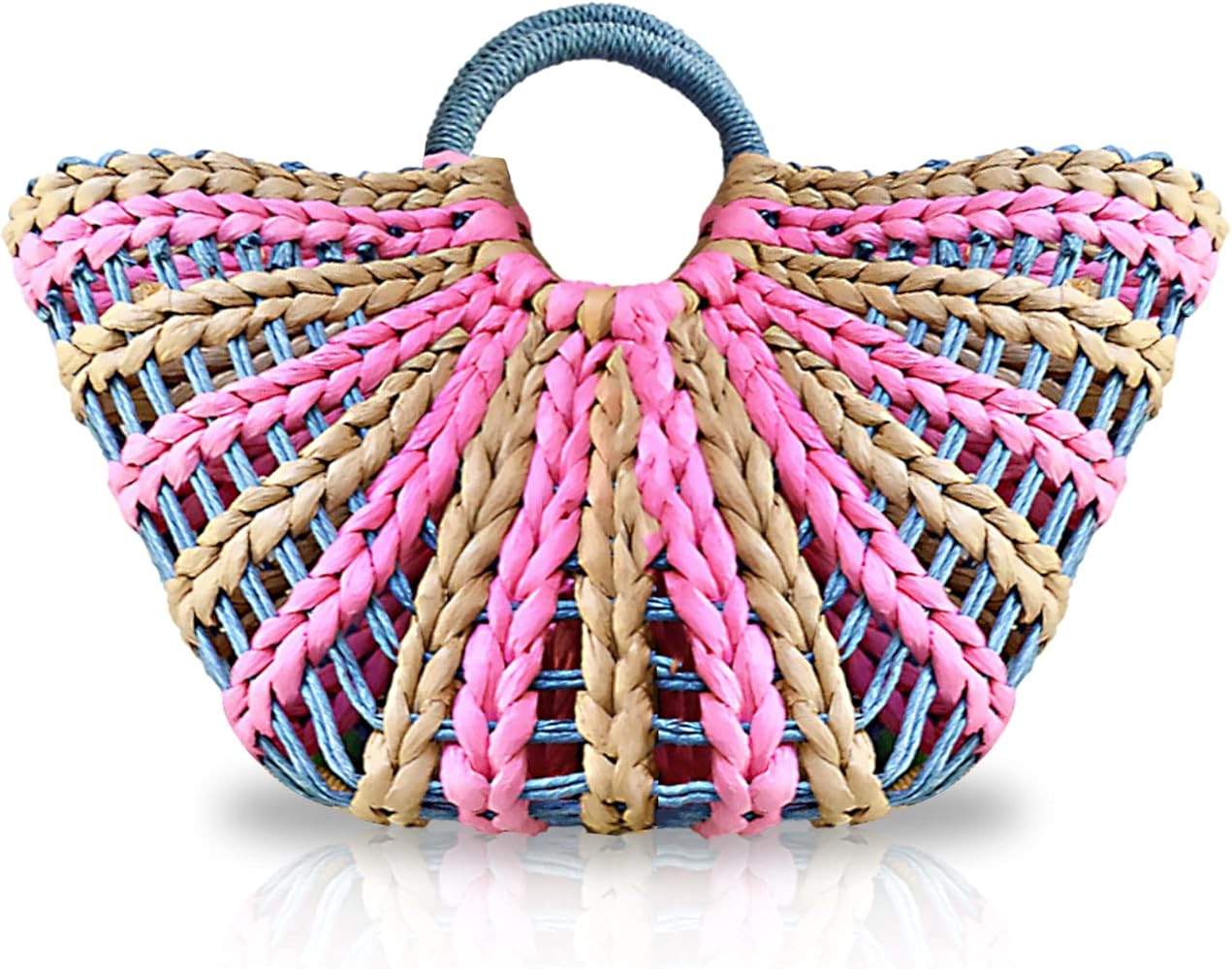Beach Bag for Women, Summer Straw Bag, Handwoven Half Circle Color Handbag, Cutout Design with Un... | Amazon (US)