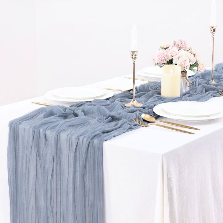 Socomi Dusty Blue Cheesecloth Table Runner 10ft 35 x122 Inches Gauze Boho Rustic Wedding Tableclo... | Amazon (US)