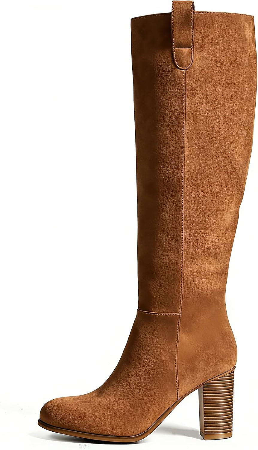 Vipost Suede Knee High Boots for Women, Round Toe Chunky Heel Fall Boot | Amazon (US)