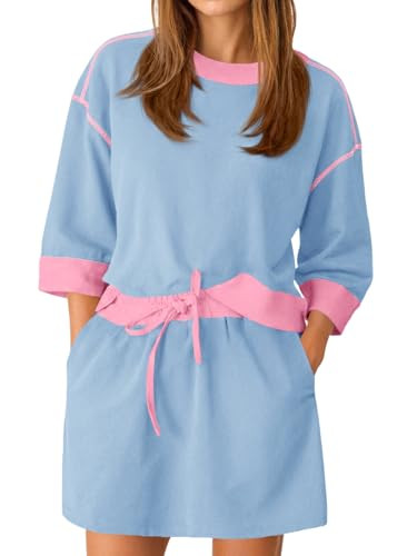 Tankaneo Womens Skirt Set 2 Piece Outfits Casual Sweatshirt Skort Set 3/4 Sleeve Color Block Matc... | Amazon (US)