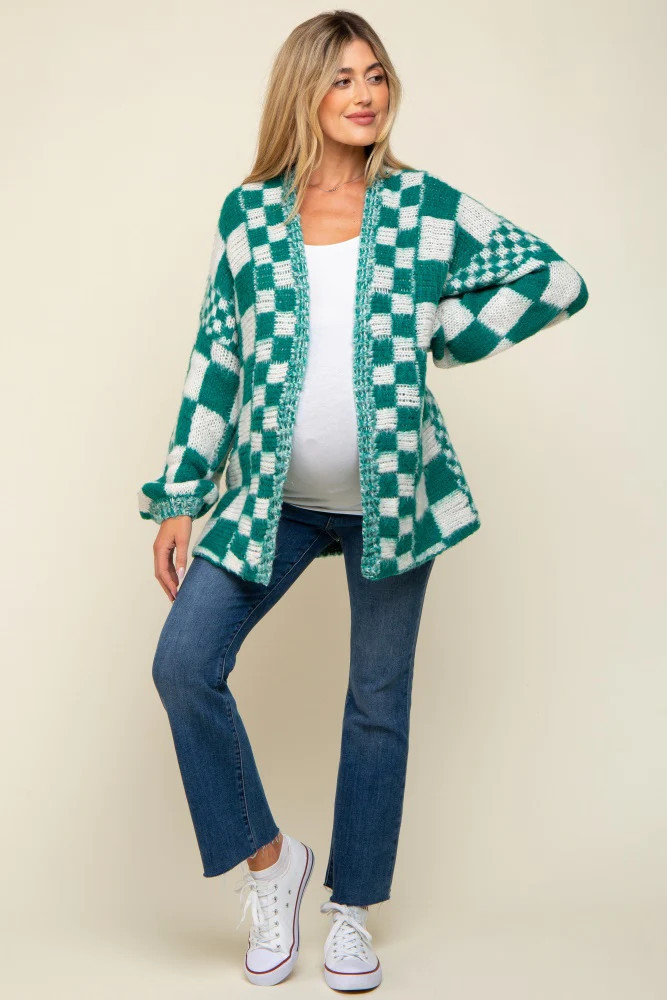 Green Checkered Maternity Cardigan Sweater | PinkBlush Maternity