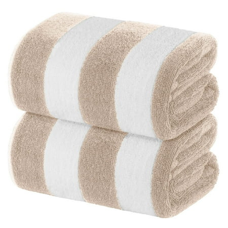 White Classic Luxury Cabana Stripe Cotton Beach Towels, Beige, 35 x 70, 2 Pack | Walmart (US)