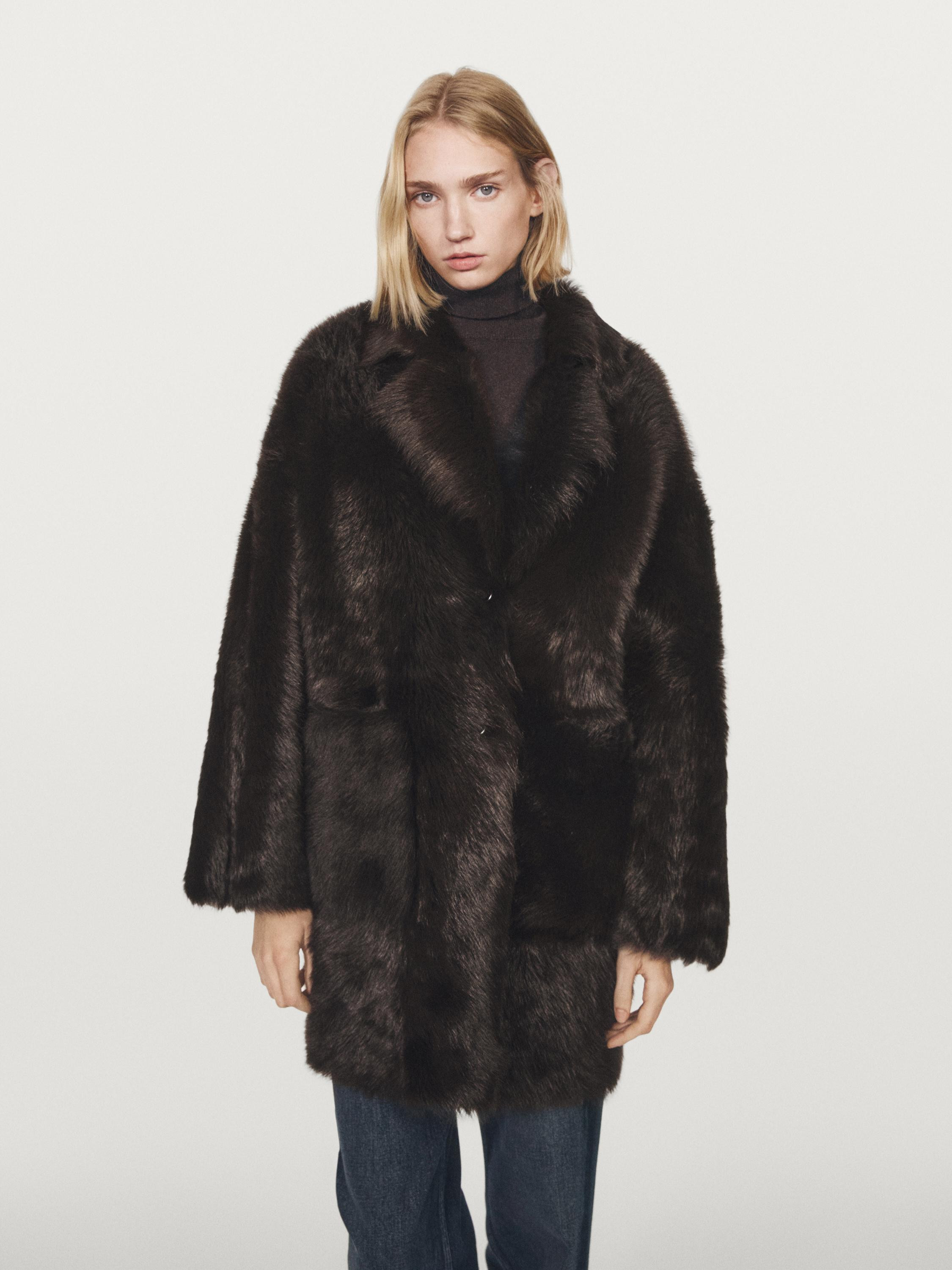 Long leather coat with fur | Massimo Dutti UK