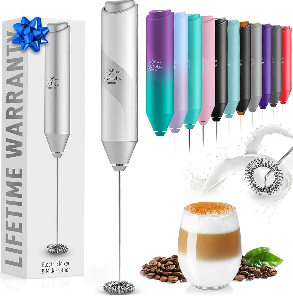 Zulay Kitchen Powerful Milk Frother Wand - Mini Milk Frother Handheld Stainless Steel - Battery O... | Amazon (US)
