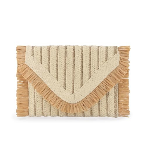 Emprier Straw Clutch Purse for Women Envelope Beach Bag with Fringe Trim Summer Woven Clutch Handbag | Amazon (US)