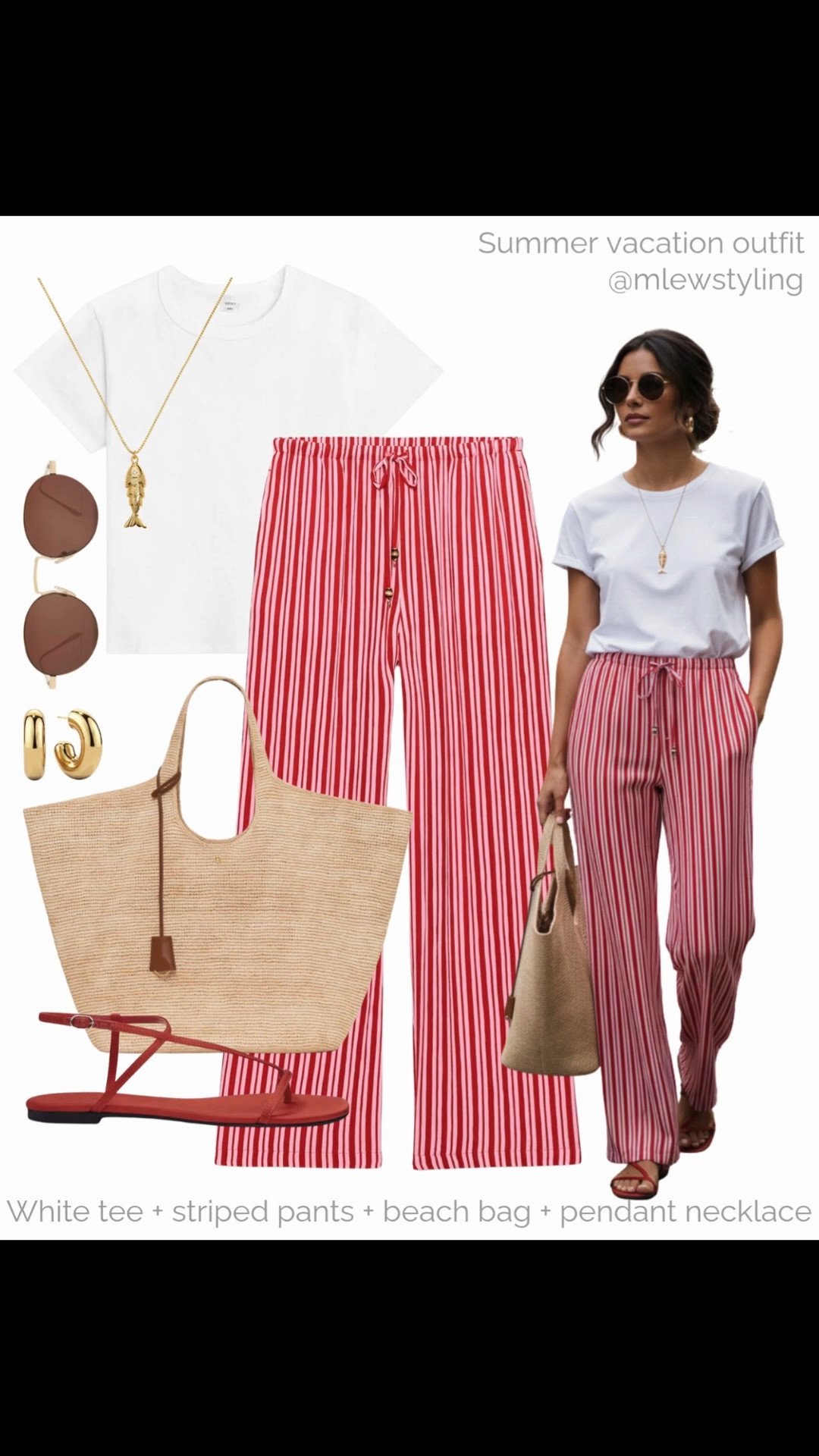 Summer vacation outfit ☀️

Tags: new in Zara striped pants, reformation red sandals, ysl beach bag, mejuri gold hoop earrings, fish statement necklace, Leset white t-shirt, round sunglasses, travel look

#LTKsummer #LTKbag #LTKshoes