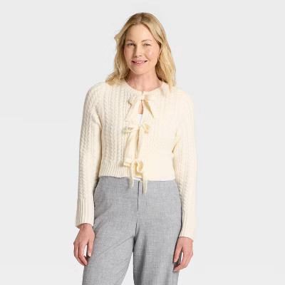 Women's Long Sleeve Bow Cardigan Sweater - A New Day™ | Target