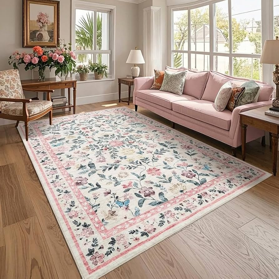 GarveeHome 8x10 Washable Floral Distressed Rug, Vintage Farmhouse Area Rug for Living Room, Non-S... | Amazon (US)