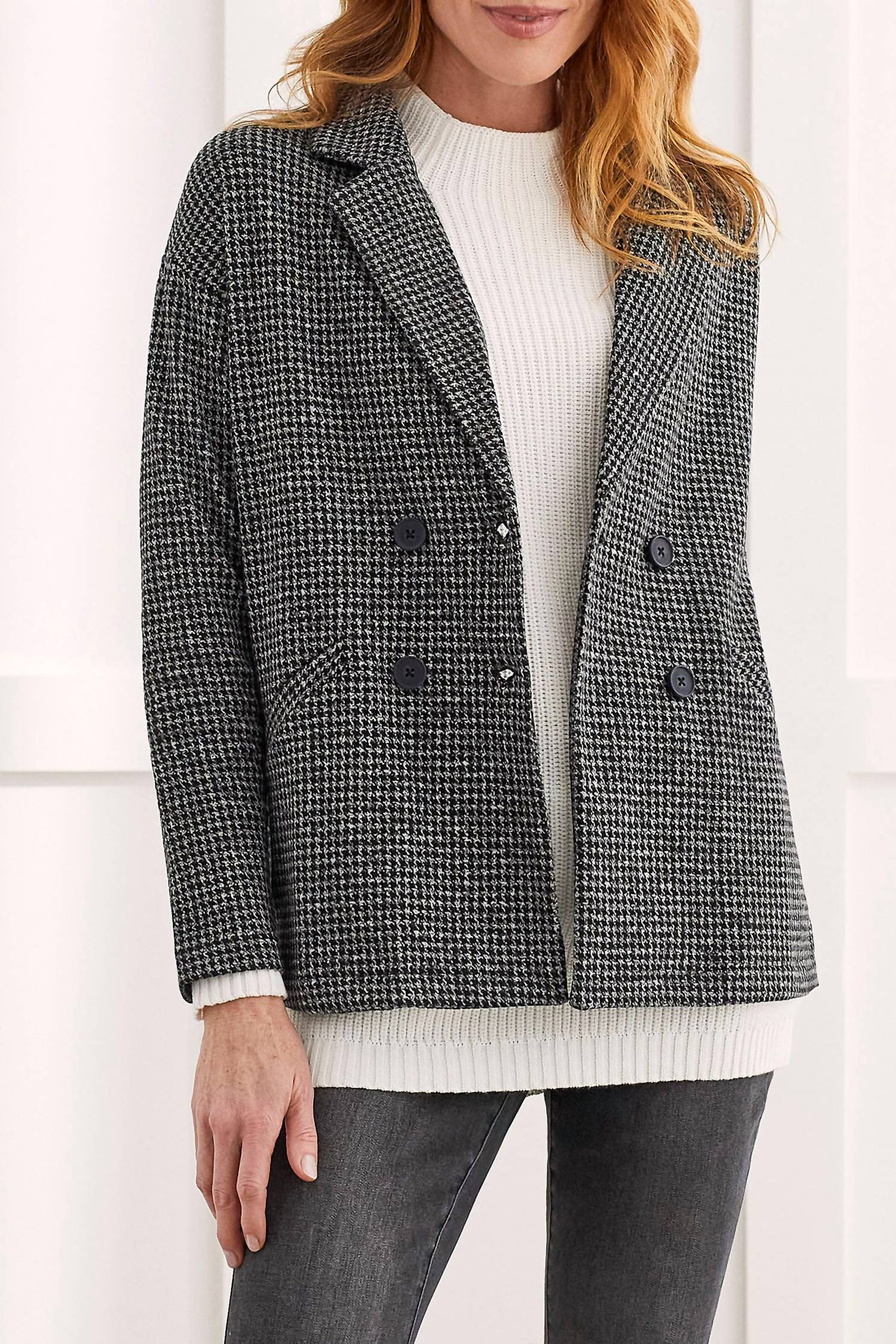 Houndstooth Blazer In Black | Shop Simon