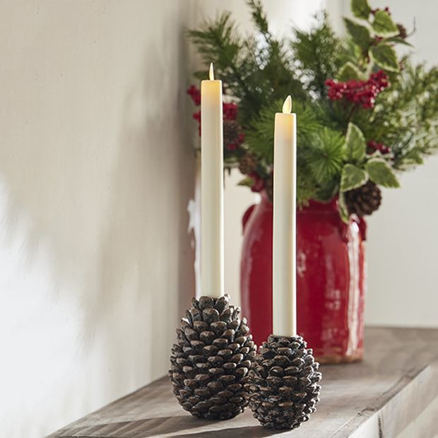 Iced Pinecone Candle Holders Set of 2 | Antique Farm House