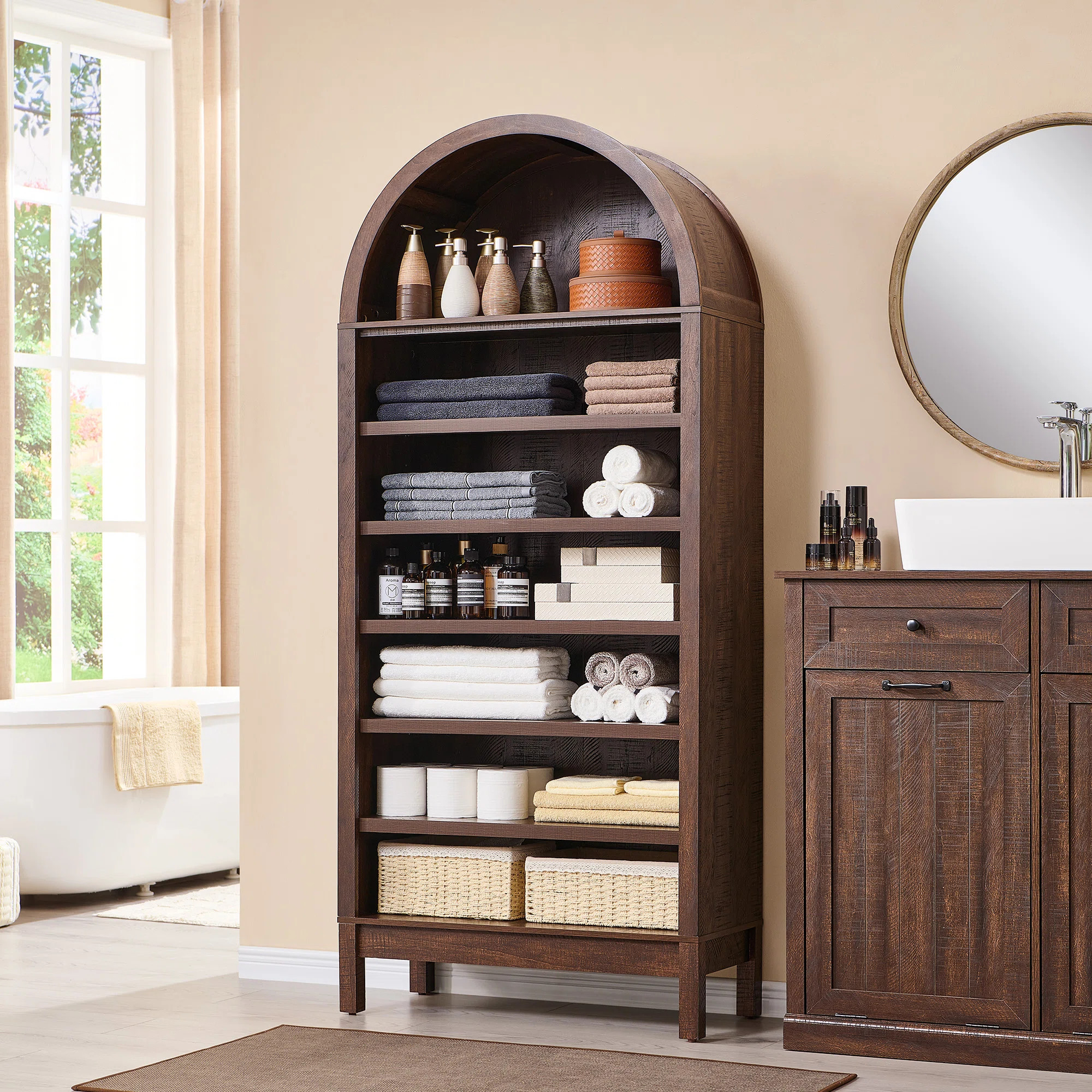 71" Tall Arched Bathroom Storage Cabinet, 7-Tier Modern Farmhouse Storage Cabinet with Adjustable... | Wayfair North America