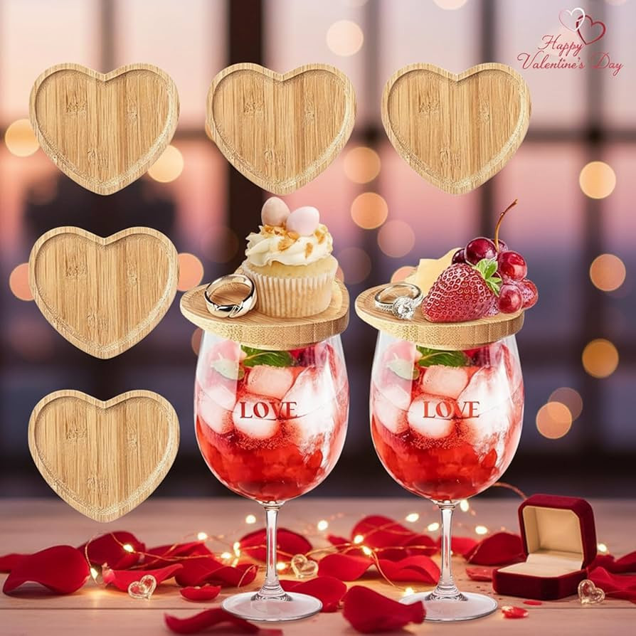 Mumufy 8 Pcs 4 Inch Natural Bamboo Wine Glass Charcuterie Board Topper Heart Shaped Dual Use Wine... | Amazon (US)