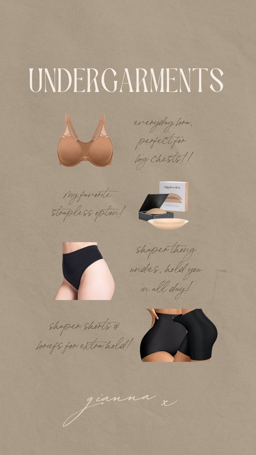 The ultimate undergarment roundup you need in your wardrobe!!! From the most supportive bras for bigger chests to comfy compressive shapewear that smooths + holds you in all day. I even found the BEST strapless solution (nippies) for when you don’t want the bulk of a bra.

#AmazonFashion #AmazonFinds #TargetFinds #TargetStyle #LTKunder50 #Shapewear #AmazonBras #UndergarmentEssentials #StraplessBra #Nippies #BrasForBigBust #WardrobeBasics #AmazonMustHaves #LTKfinds #OOTDEssentials #ClosetStaples

#LTKFindsUnder50 #LTKMidsize #LTKStyleTip