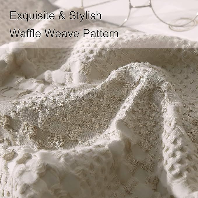 Ivellow Waffle Weave Duvet Cover Set 100% Cotton Duvet Cover Queen Textured khaki Duvet Cover Coz... | Amazon (US)