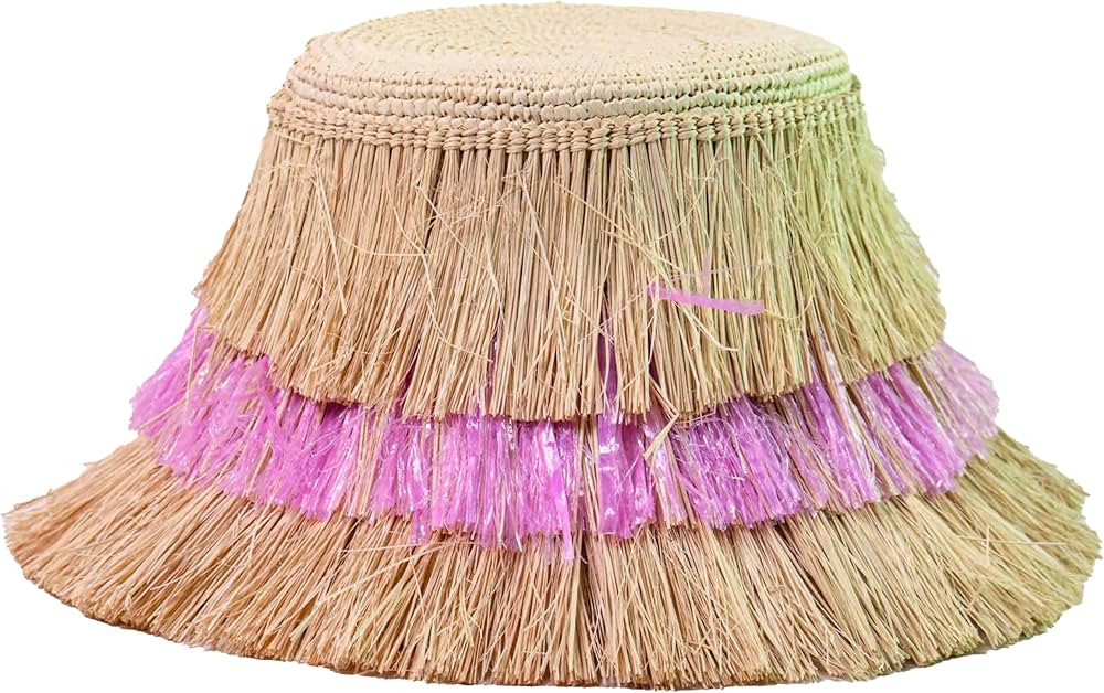 Amazon.com: Sensi Studio, Two Tone Frayed Lamp Shade Crochet Hat, S, Natural Straw-Rose Raffia : ... | Amazon (US)