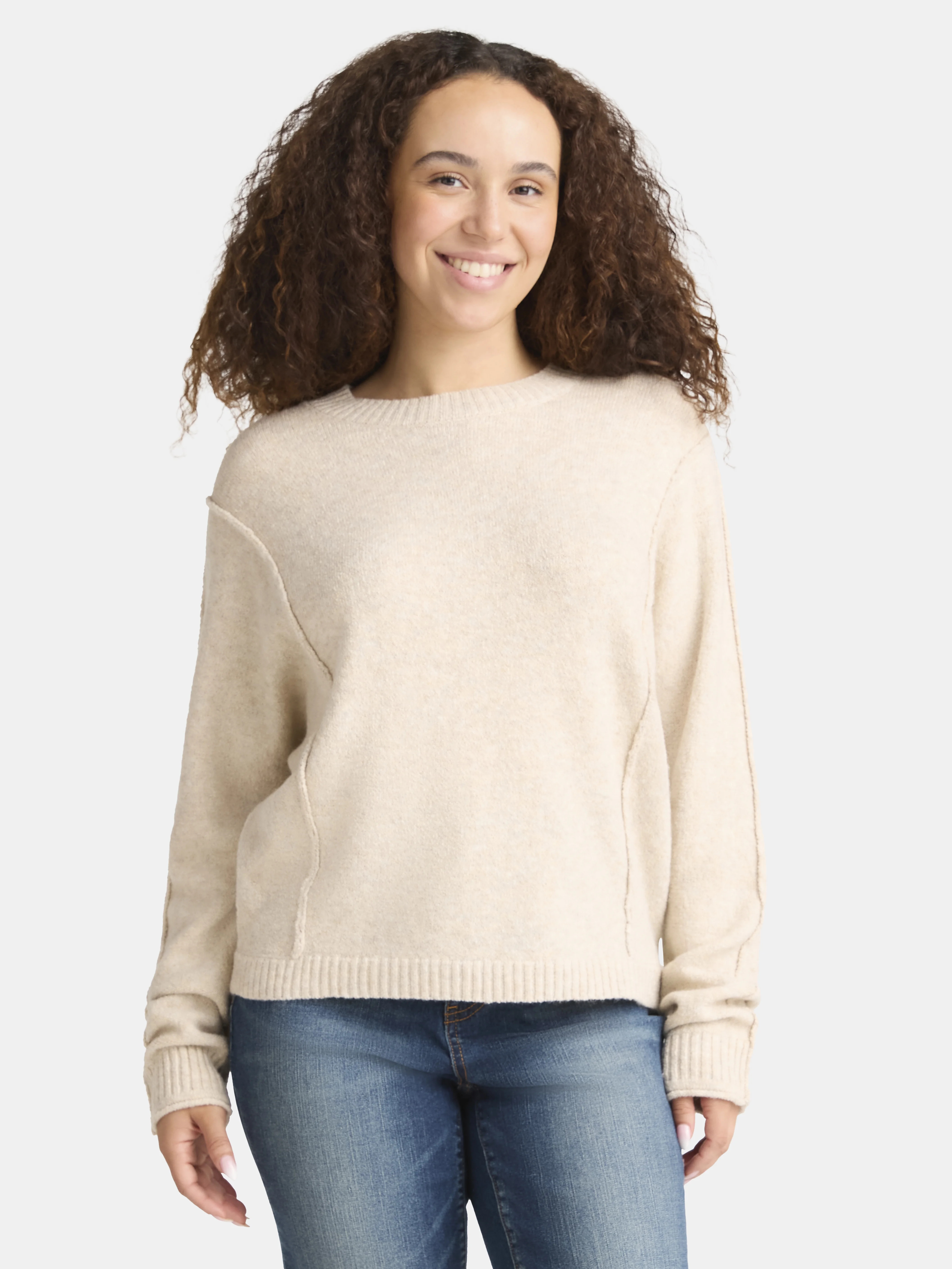 Time and Tru Women's Seamed Sweater with Long Sleeves, Midweight, Sizes XS-XXXL | Walmart (US)
