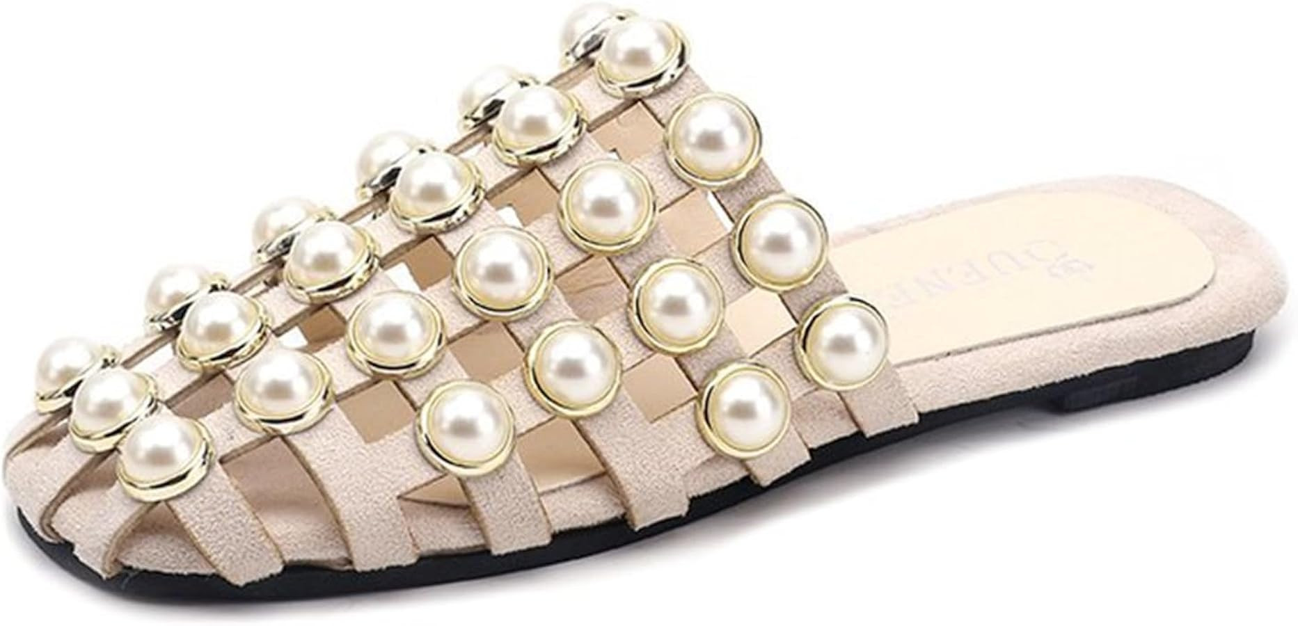 CROSSBABY Women's Pearl Closed Toe Mule Slides,Fashion Summer Square Toe Hollow Out Backless Sand... | Amazon (US)