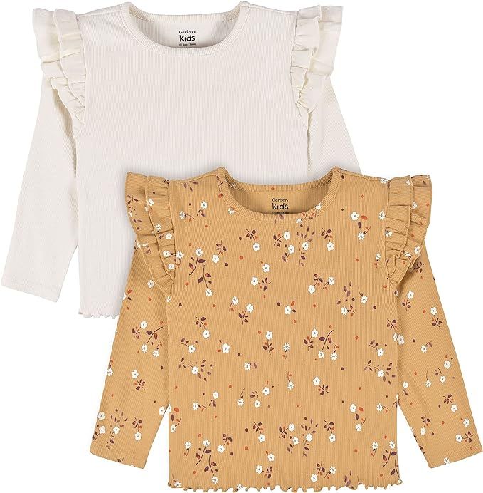 Gerber Baby Girls' Toddler 2-Pack Double Ruffle Long Sleeve Tops | Amazon (US)