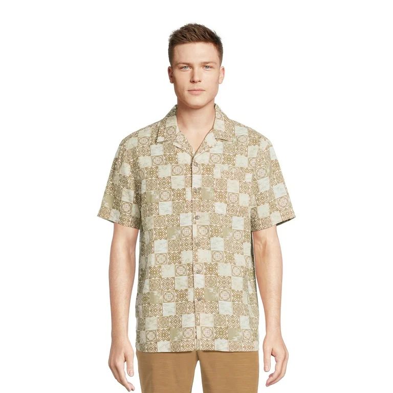 George Men's & Big Men's Short Sleeve Linen Blend Button-Up Camp Shirt, Sizes S-3XL | Walmart (US)