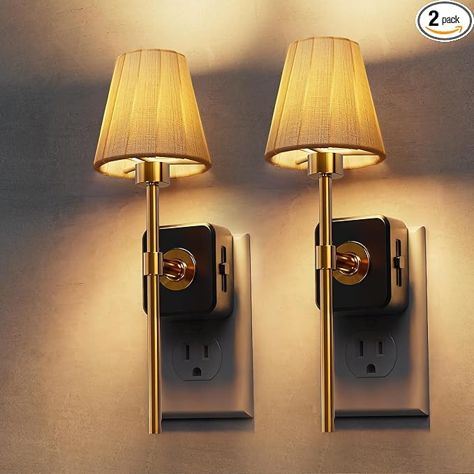 L LOHAS LED Night Lights Plug into Wall, 2 Pack Pleated Fabric Cover Night Light, Dusk to Dawn Se... | Amazon (US)