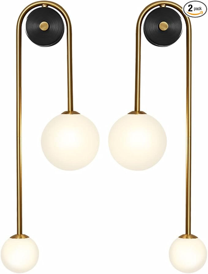 Fulesi Globe Glass Wall Sconce Lighting 2-Lights Gold Modern Brushed Brass Wall Mount Light Mid C... | Amazon (US)