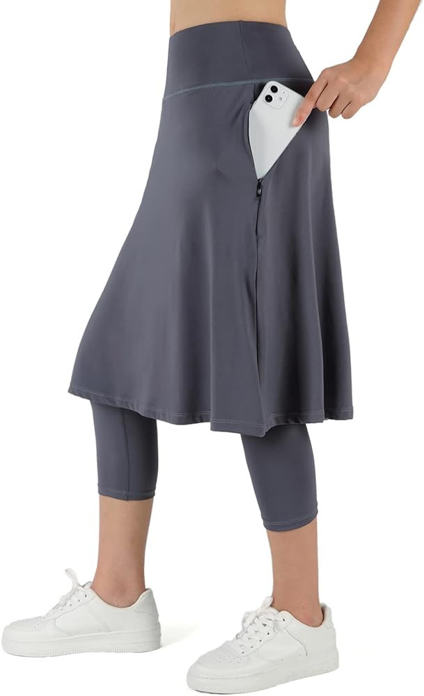 ANIVIVO Women Long Knee Length Skirt with Capris Leggings,Skirted Leegings with High Waisted Zipp... | Amazon (US)