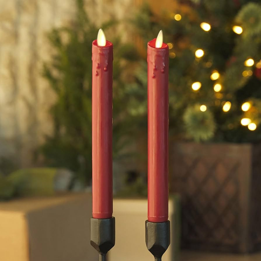 Luminara Burgundy Set of 2 Wax Drip Flameless Candle Tapers (1 x 9.5 inch), Moving Flame LED Cand... | Amazon (US)
