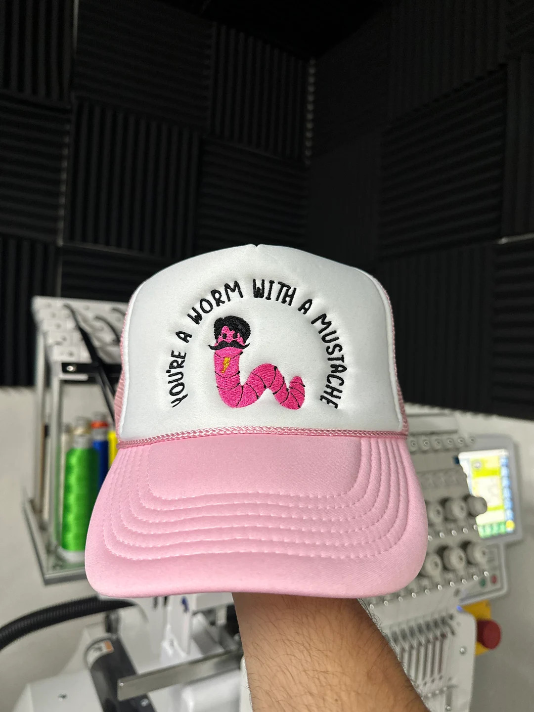 Youre A Worm With A Mustache Hat Trucker Hat Pink/white - Etsy | Etsy (US)