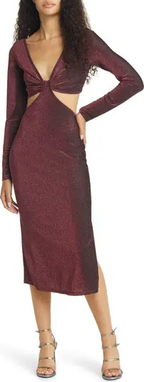 Lulus Sparks of Love Cutout Metallic Long Sleeve Midi Cocktail Dress | Nordstrom | Nordstrom
