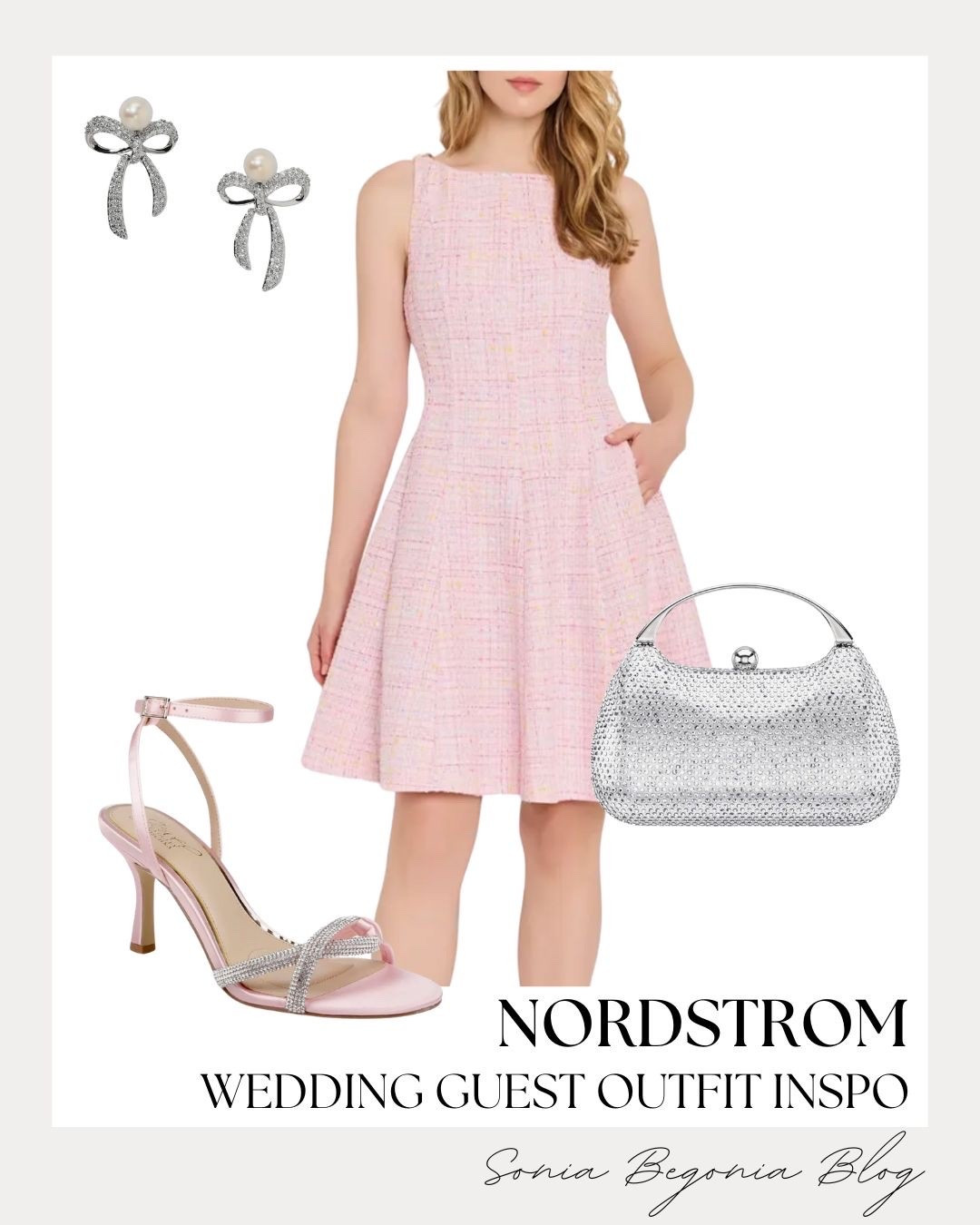 ✨ I am completely in love with this gorgeous pink tweed fit-and-flare dress for a summer or fall wedding! It is the perfect blend of classy, playful, and feminine. The subtle hint of rainbow threading in the fabric adds such a fun and unique touch.

I accessorized the look with stunning, pearl-embellished silver bow earrings, a sparkling crystal clutch, and elegant rhinestone stiletto sandals. It is the ultimate effortless and memorable wedding guest combination. Shop these exact affordable pieces from Nordstrom! 💒💖👠

#NordstromStyle #WeddingGuestStyle #SpecialOccasionDress #PinkDress #WeddingGuestOutfits #ElegantStyle #WeddingOOTD

#LTKWedding #LTKootd #LTKgrwm