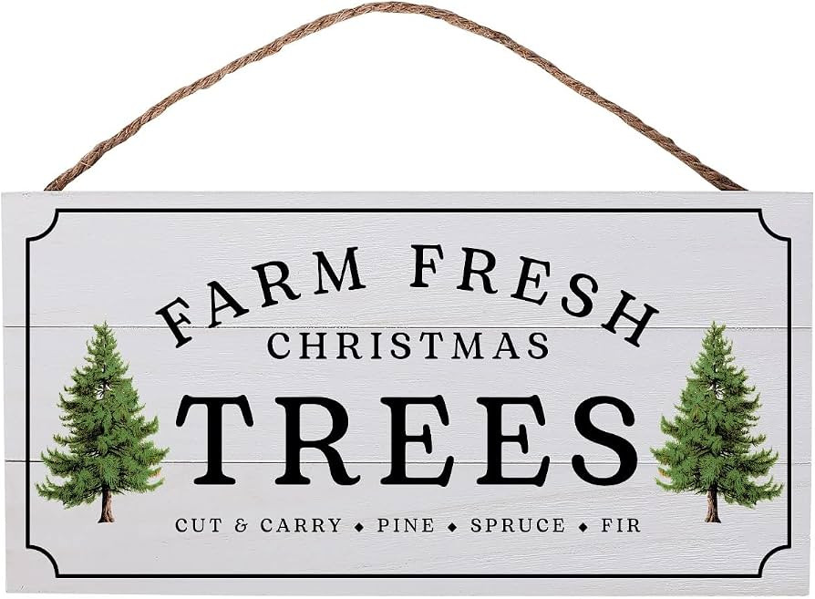 Christmas Trees Wood Plank Sign Vintage Farm Fresh Holiday Festive Decor, Rustic Farmhouse Aesthetic | Amazon (US)