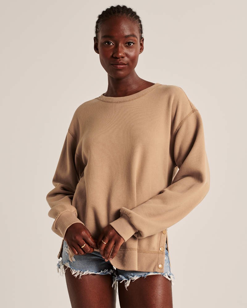 Side-Snap Crewneck Sweatshirt | Abercrombie & Fitch (US)