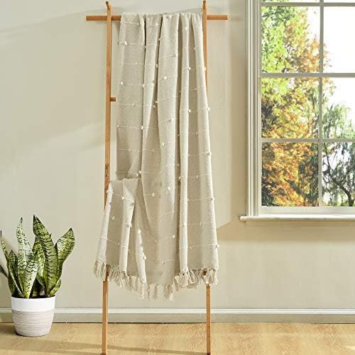 Lush Decor Boho Tufted Cotton Woven Tassel Fringe Throw Blanket, Neutral | Amazon (US)